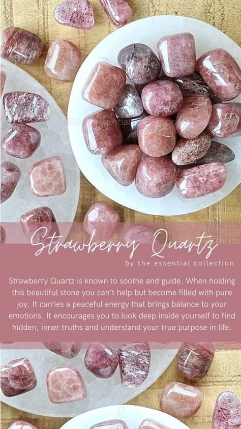 Quartz Meaning Crystals, Strawberry Quartz Meaning, Crystal Dictionary, Quartz Crystal Meaning, Quartz Meaning, Crystal Healing Chart, Tumbled Crystals, Crystal Aesthetic, Crystal Guide