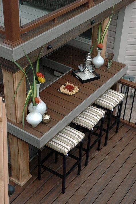 counter/bar under deck Bar Under Deck, Under Deck Landscaping, Hot Tub Bar, Patio Under Decks, Under Deck, Deck Bar, Backyard Covered Patios, Living Pool, Deck Seating