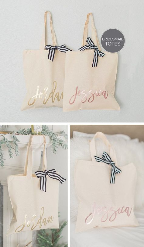 Inexpensive Bridesmaid Gifts, Personalized Tote Bags Bridesmaids, Bridal Party Tote Bags, Diy Bridesmaid Gifts, Bridal Party Totes, Will You Be My Bridesmaid Gifts, Gifts For Bridesmaids, Sac Tote Bag, Bridesmaid Diy