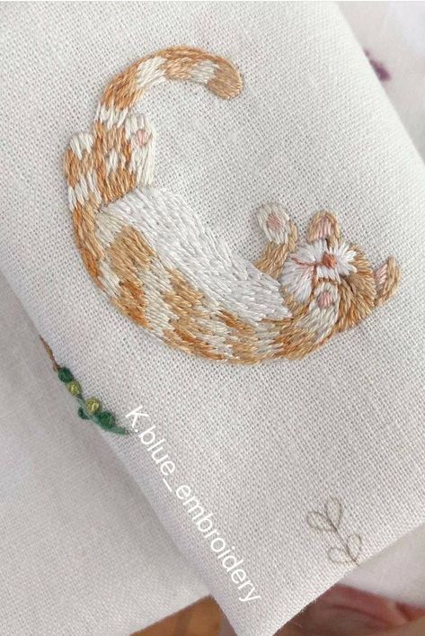 Tabby Cat Embroidery, Small Cat Embroidery, White Cat Embroidery, Orange Cat Embroidery, Kitten Embroidery, Herb Embroidery, Cat Embroidery Design, Cat Stockings, Embroidered Cat