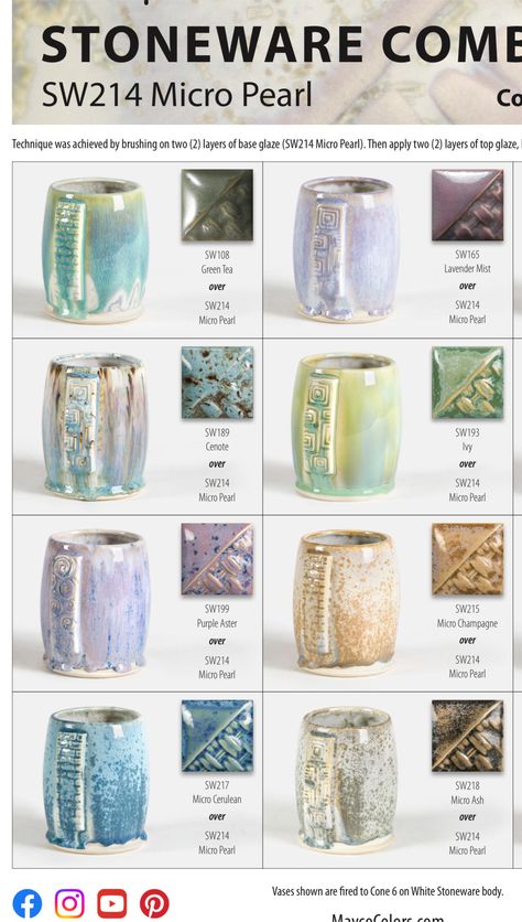 Mayco Micro Pearl Cone 6 Glaze Combos Micro Pearl Glaze Combinations, Glaze Mixes Ceramics, Clay Color Combinations, Pottery Glaze Recipes Cone 6, Frosted Lemon Glaze Combinations, Himalayan Salt Glaze Combinations, Cone 6 Glazes, Amaco Cone 5/6 Glaze Combos, Cone 6 Glaze Combinations