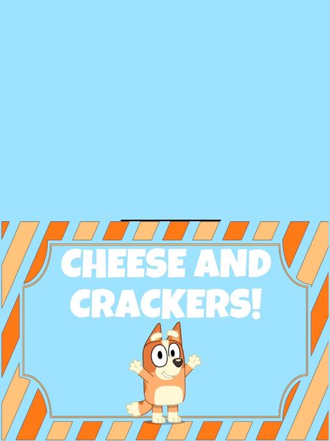 Cheese And Crackers Bluey, Bluey Food Labels Printable Free, Bluey Inspired Party Food, Bluey Party Favors Free Printables, Bluey Themed Snacks, Bluey Birthday Party Food Ideas, Bluey Food Labels, Bluey Snacks, Bluey Food Ideas Party