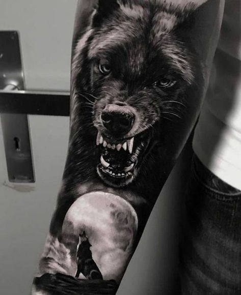 Men Wolf Tattoo, Cover Up Tattoos For Men Arm, Kurt Tattoo, Wolf Tattoo Forearm, Wolf And Moon Tattoo, Werewolf Tattoo, Wolf And Moon, Viking Tattoo Sleeve, Wolf Tattoos Men