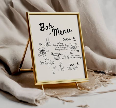 Open Bar Menu Wedding, Handwritten Wedding Signs, French Style Wedding, Engagement Brunch, Wedding Bar Decor, Wedding Drinkware, Wedding Bar Menu Sign, Link Edit, Bar Menu Sign