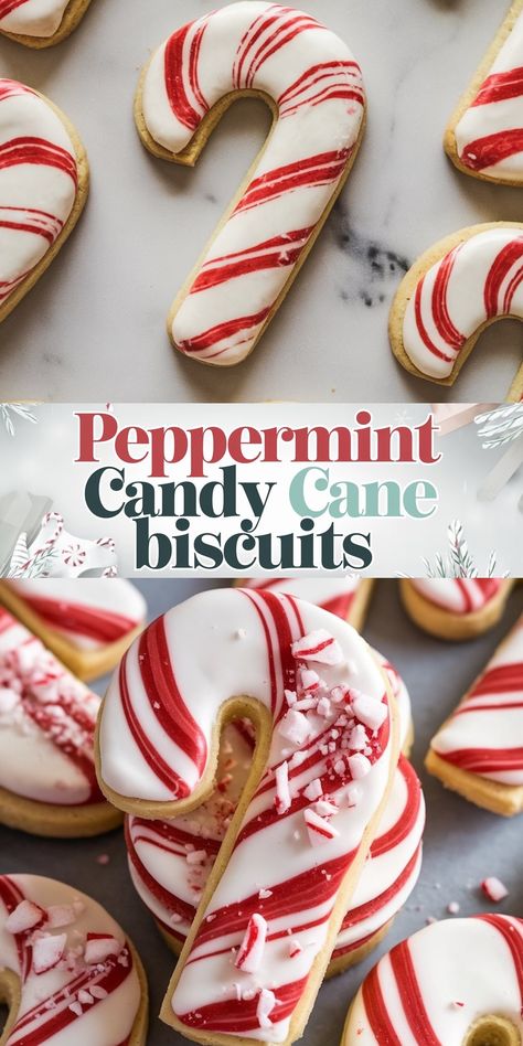 Peppermint Candy Cane Biscuits Recipe - Emma's Cake Studio Homemade Candy Canes Recipe, Christmas Cookies Candy Cane, Candy Cane Biscuits, Candy Cane Christmas Cookies, Candy Cane Sugar Cookies, Flavored Icing, Candy Cane Cookie, Peppermint Treats, Buttery Sugar Cookies