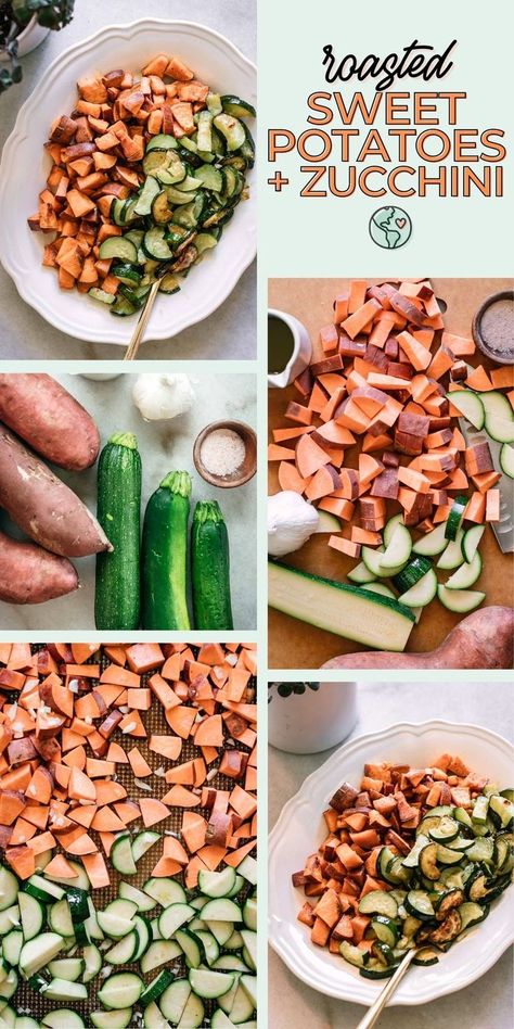 Roasted Sweet Potato And Zucchini, Roasted Vegetables Sweet Potato, Baked Zucchini And Sweet Potato, Sweet Potatoes Zucchini Recipes, Sweet Potatoes And Zucchini Recipes, Sheet Pan Sweet Potatoes And Veggies, Roasted Zucchini And Sweet Potatoes, Zucchini Sheet Pan Recipes, Sweet Potato And Zucchini Recipes