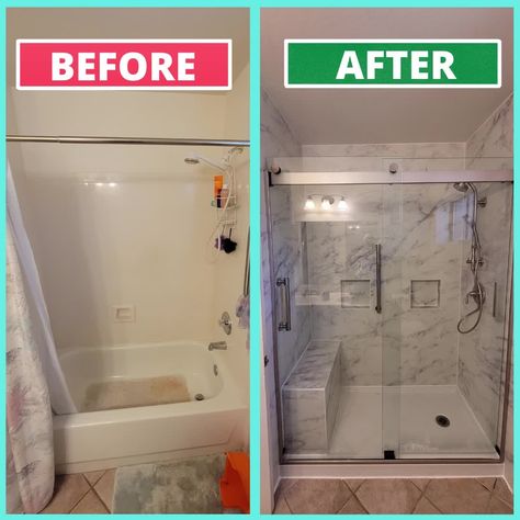 HomeBuddy.com - What New Walk-in Shower Should Cost You In 2022 Convert Tub To Shower, Walk In Bathroom Showers, Shower Makeover, Tile Walk In Shower, Tub To Shower Remodel, Tub To Shower Conversion, Shower Conversion, Guest Bathroom Remodel, Master Bath Shower