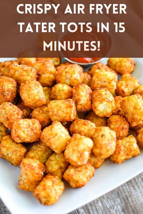 Plate of tater tots served with ketchup Air Fry Tater Tots, Tater Tots In Air Fryer, Funky Recipes, Chipotle Ketchup, Tater Tot Appetizers, Crispy Potato Bites, Frozen Tater Tots, Upstate Ramblings, Spicy Ketchup