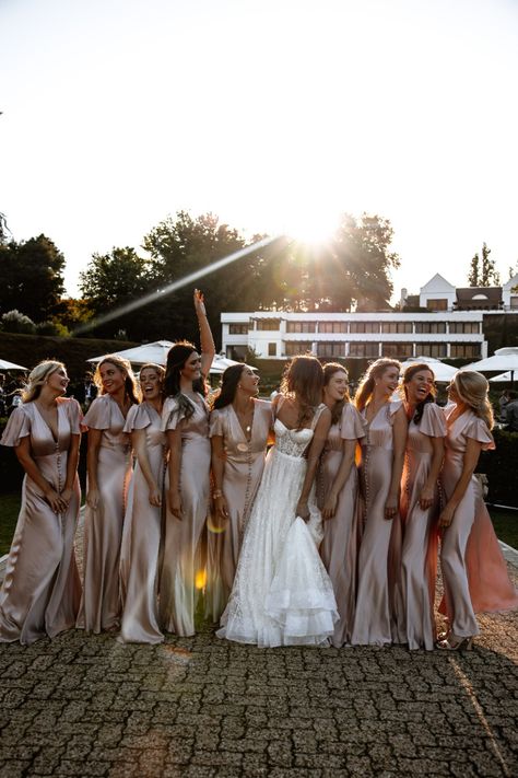 The Best Wedding Inspiration for 2024 Beaded Wedding Dress With Bridesmaids, Silky Bridesmaids Dresses With Sleeves, Long Sleeve Wedding Dress With Bridesmaids, Champaign Bridesmaid Dresses With Sleeves, Ivory And Gold Bridesmaid Dresses, Silk Bridesmaid Dress With Sleeves, Ivory Bridesmaids Dresses, Bridesmaid Dresses Gold Champagne, Champaign Bridesmaids Dresses