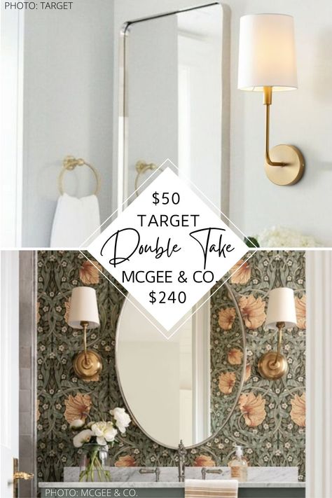 Always dreamed of having a modern traditional or transitional living room or hallway? My McGee and Co. Vendome wall sconce dupe will not only help you decorate on a budget, it’s affordable home decor at its finest. If you’re looking for affordable brass wall sconces with white shades, this is it! #lighting #design #decor #inspo Mcgee And Co Bathroom, Restoration Hardware Dining Room, Sconces Dining Room, Hallway Sconces, Mirror And Sconces, Restoration Hardware Dining, Brass Wall Sconces, Modern Traditional Style, Mcgee And Co