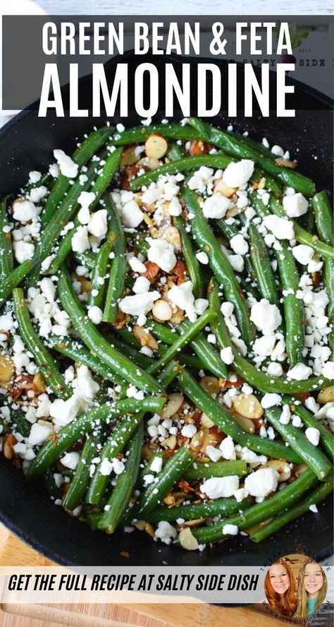 Green Bean And Feta Recipes, Green Beans Feta, Quick Green Beans, Feta Green Beans, Green Beans And Feta, Homemade Green Beans, Green Beans With Feta, Green Beans And Almonds, December Dinners