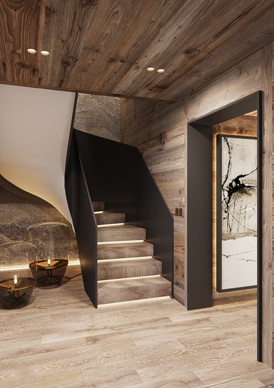 CHALETS | MAAM Modern Chalet Interior, Ski Lodge Interior, Ski Chalet Interior, Mountain House Interior, French Chalet, Mountain Interior Design, Modern Log Home, Luxury Chalet Interior, Stair Design Architecture