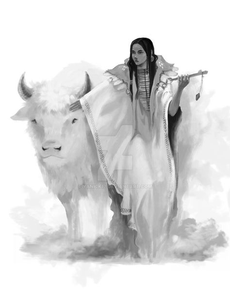 White Buffalo Woman Goddesses, Native American Gods, White Buffalo Woman, White Buffalo Calf Woman, Bull Drawing, White Bison, Bison Art, Buffalo Art, Native Tattoos