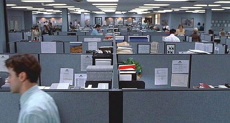 How I picture Sean's office - the cube farm Office Space Movie, Cubicle Office, Mike Judge, Cool Office Space, New York Office, Office Plan, Retro Office, Office Quotes, Office Cubicle