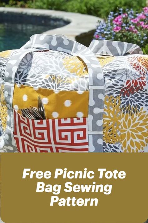 Picnic Bag Pattern, Picnic Bag Diy, Summer Tote Bags For Picnic, Cotton Tote Shoulder Bag For Picnic, Tote Bag Sewing Pattern Free, Handmade Tote Bag For Picnic, Picnic Basket Sewing Pattern, Reusable Gift Bag Sewing Pattern, Sew A Tote Bag