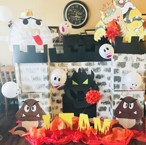 Mario Haunted Mansion, Bowser Trunk Or Treat Ideas, Bowsers Castle Decoration, Bowser Castle Decoration, Bowsers Castle Trunk Or Treat, Bowser Castle Diy, Bowsers Castle Diy, Mario Vbs, Bowser Birthday