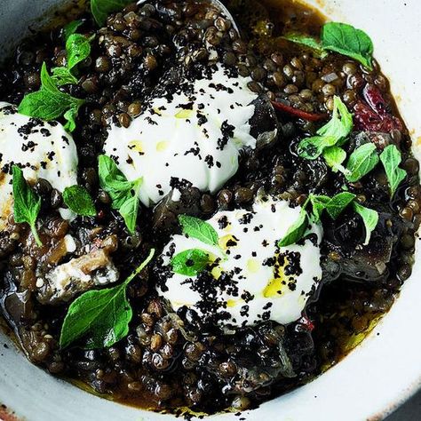 Yotam Ottolenghi Puy Lentil & Aubergine Stew | Recipe from SIMPLE Puy Lentil Recipes, Yotam Ottolenghi Recipes, Aubergine Recipe, Ottolenghi Recipes, Yotam Ottolenghi, Lentil Recipes, Stew Recipes, Tahini, Veggie Recipes