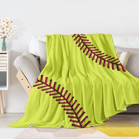 Travel Living Room, Softball Birthday, Youth Softball, Blankets For Couch, Softball Gifts, Blanket For Couch, Flannel Blanket, Couch Bed, Softball