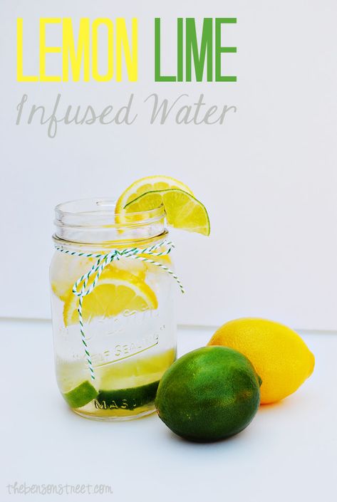 Lemon Lime Infused Water recipe by thebensonstreet.com on One Dog Woof Lemon Lime Water, Lime Infused Water, Flavoured Water, Smoothie Detox Cleanse, Detox Day, Homemade Detox Drinks, Lime Water, Homemade Detox, Full Body Detox