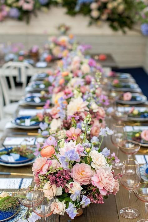 18 Natural Wedding Decor Ideas ❤ natural wedding decor pink lilac flower table runner on long table marisavitalephoto #weddingforward #wedding #bride #weddingdecor #naturalweddingdecor Wedding Table Pink, Natural Wedding Decor, Flower Runner, Long Table Wedding, Floral Runner, Table Setting Inspiration, Wedding Floral Centerpieces, Table Runners Wedding, Long Table