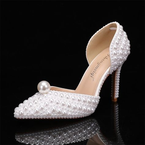 Women s Wedding Shoes Pumps Bling Bling Shoes Dress Shoes Sparkling Shoes Wedding Party Solid Color Hollow-out Wedding Heels Bridal Shoes Bridesmaid Shoes Imitation Pearl Stiletto Heel Pointed Toe 2023 - $51.99 Elegant Wedding Shoes, Pearl Wedding Shoes, Wedding Shoes Bride, White Wedding Shoes, Wedding Shoes Heels, Womens Stilettos, Spike Heels, Pearl Leather, Womens Wedding Shoes