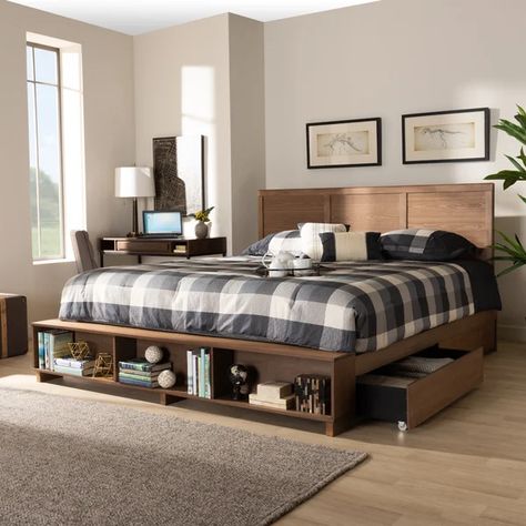 Bretney King Low Profile Storage Platform Bed Full Bed With Storage, Storage Bed Queen, Mdf Color, Platform Storage Bed, Platform Storage, Contemporary Transitional, King Storage Bed, Room Layouts, Wood Ash