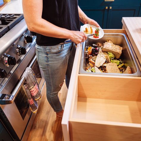 Sharp Microwave Drawer, Smart Storage Ideas, Traditional Kitchen Remodel, Kitchen Compost, Walnut Floating Shelves, Kitchen Compost Bin, Clever Kitchen Storage, Microwave Drawer, Timeless Kitchen