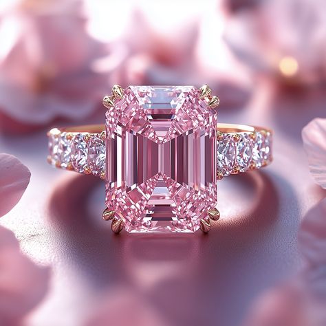 The Camilla: Eternal Glow The Camilla ring is a stunning display of elegance and sophistication, featuring a breathtaking emerald-cut pink moissanite at its center. This captivating gemstone is expertly cut to maximize its brilliance and fire, offering a vibrant alternative to traditional diamonds at an exceptional value. Designed with comfort and style in mind, The Camilla is crafted in true-to-size U.S. ring sizing and backed by our hassle-free return and exchange policy, ensuring the perfect Fantasy Rings, Pink Moissanite Ring, Pink Diamond Engagement Ring, Rose Gold Moissanite Ring, Pink Stone Rings, Moissanite Ring Set, Pink Emerald, Pink Diamond Ring, S Ring