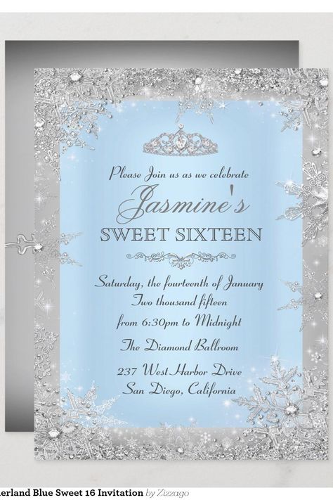 Silver Winter Wonderland Blue Sweet 16 Invitation Winter Wonderland Sweet 16 Invitations, Sweet 16 Party Ideas Winter Wonderland, Blue Sweet 16 Invitations, Winter Wonderland Quinceanera Theme, Winter Wonderland Sweet 16, Winter Wonderland Quinceanera, Sweet 16 Winter Wonderland, Sweet 16 Winter, Wonderland Sweet 16