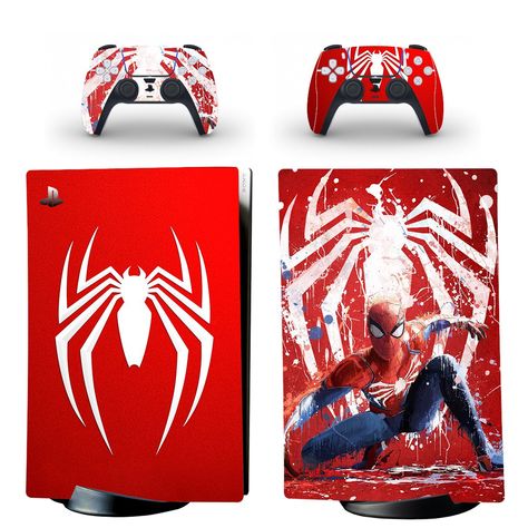 Spiderman+decal+skin+for+PS5+digital+Console+&+2+Controllers Ps5 Skin, Splash Painting, Disk Drive, Playstation 5, Decal Design, Marvel Spiderman, Game Console, Playstation, Sticker Design