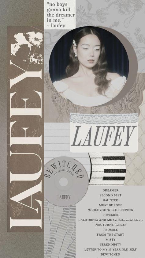 laufey bewitched, goddess edition #laufey #laufeylin #goddess #bewitched #album #music #jazz #pop #lace Collage Making, She Song, Natural Life, I Fall In Love, Love Her, Songs, Lace, Music