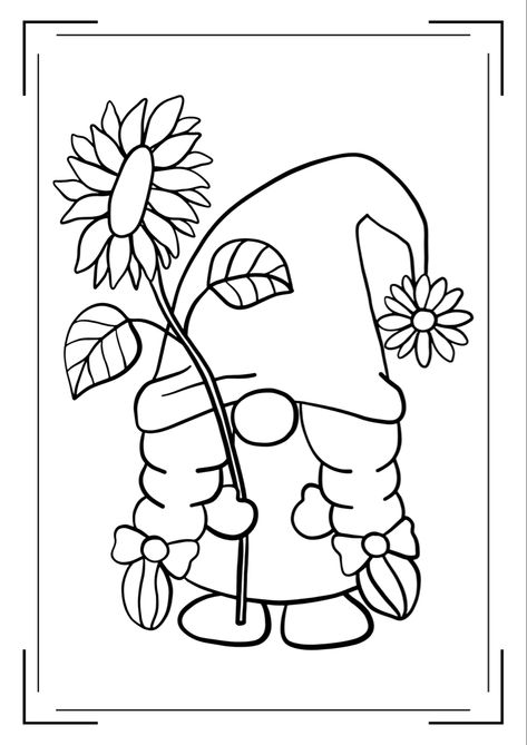 Gnome Coloring Pages, Sunflower Coloring, Sunflower Coloring Pages, Gnome Pictures, Girl Gnome, Love Coloring Pages, Summer Coloring Pages, Color Lab, Gnome Patterns