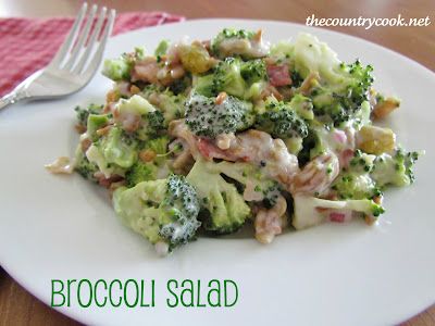 The Country Cook: Broccoli Salad Italian Cauliflower, Recipes Dips, Easter Side Dishes Recipes, Creamy Broccoli Salad, Salad Kale, Broccoli Salad Bacon, Broccoli Salad Recipe, Salad Easy, Crunchy Salad