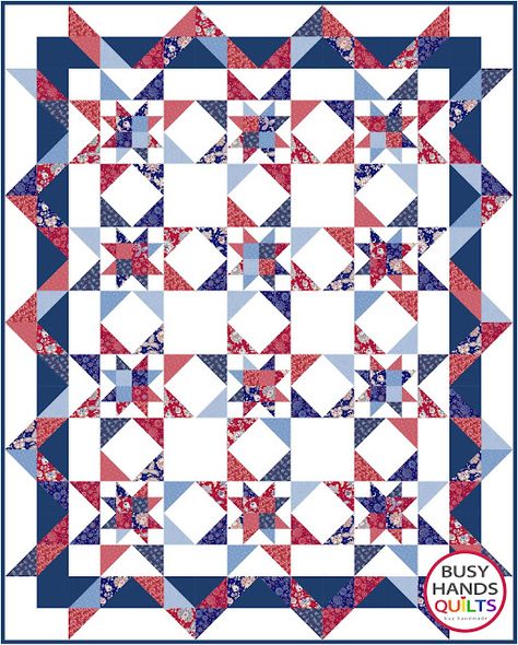 Busy Hands Quilts: Hometown Stars Large Throw Quilt Kit in Summer Jubilee Fabric American Quilts Patterns, Stars Quilt Pattern, Quilt Planner, Quilting Guides, Quilt Borders, Connecting Threads, Stars Quilt, Flag Quilt, Quilt Pattern Download