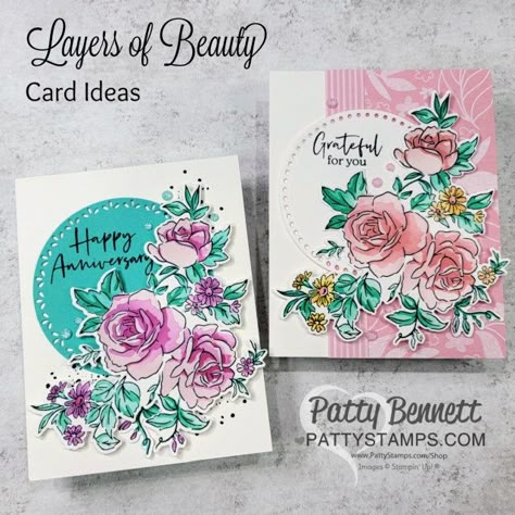 Stampin\' Up! Layers of Beauty bundle cards by Patty Bennett with Blending Brushes Stampin Up Layers Of Beauty Cards, Stampin Up Layered Florals 3d, Enduring Beauty Decorative Masks Stampin Up Cards, Layers Of Beauty Su, Layers Of Beauty Stampin Up Cards, Stampin Up Layers Of Beauty Masks, Stampin Up Layers Of Beauty, Stampin Up Abundant Beauty Masks, Woman Card