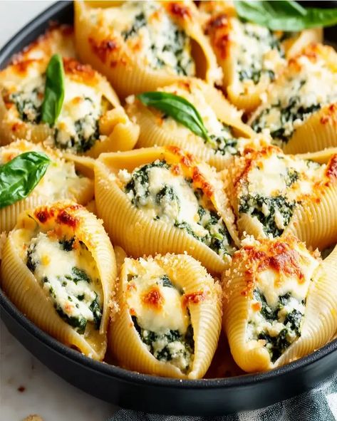 Large Shells Stuffed, Cream Cheese Stuffed Shells, Stuffed Jumbo Shells Recipe, Stuffed Jumbo Shells, Spinach Ricotta Stuffed Shells, Jumbo Shell Recipes, Stuffed Shells With Spinach, Spinach And Ricotta Stuffed Shells, Baked Stuffed Shells