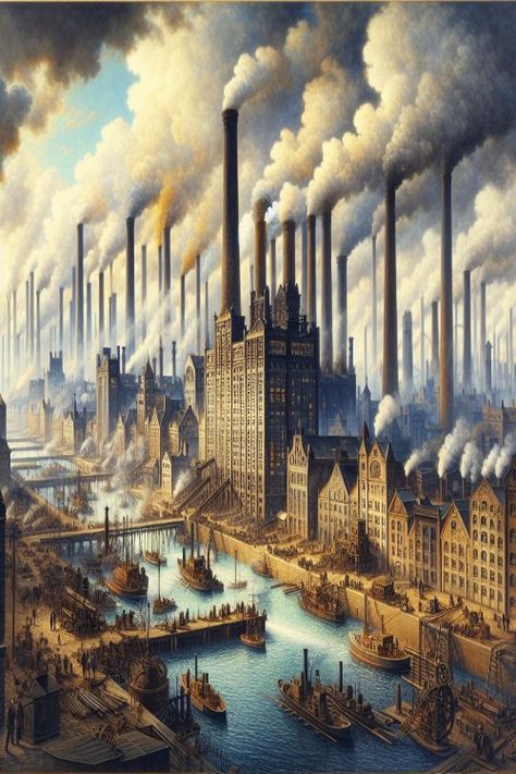 Industrial District  Art Check more at https://paintlyx.com/industrial-district-art/ District 9 Concept Art, Industrial City Art, Steampunk Scenery, Steampunk City Map, The Industrial Revolution Art, Dark Steampunk City, Fantasy Factory, Industrial District, Art Steampunk