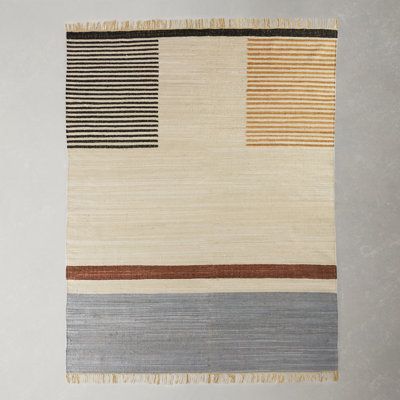 With its segments of tan, brown, and black stripes on a striated beige + blue field, this area rug evokes a slightly chilly beach day at the start of the summer. It’s handcrafted from cotton, with fringed edges and a low, handwoven pile height; we suggest adding a rug pad to hold it in place. Rug Size: Rectangle 2' x 3' AllModern Avenue Southwestern Handwoven Cotton Cream/Black Area Rug in White | Size 24.0 W x 0.5 D in Light Blue Rug, Cream Area Rug, Cotton Area Rug, Area Rug Sizes, Shag Area Rug, Black Area Rugs, Black Rug, Flat Weave Rug, Cotton Rug