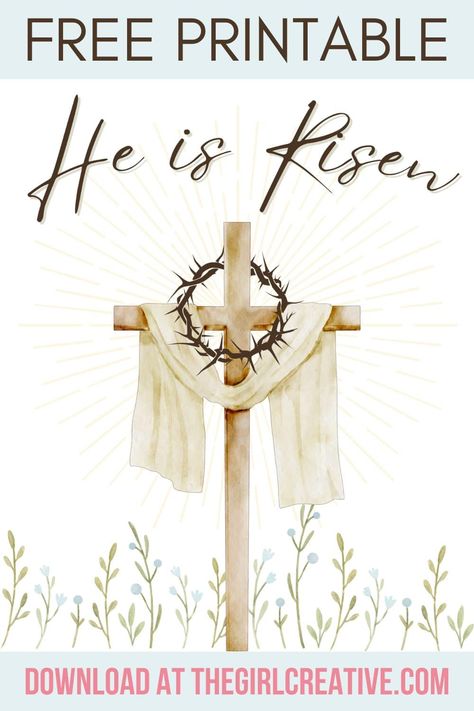 Free Printable He is Risen Easter Sign He Is Risen Indeed Alleluia, He Is Risen Printable, He Has Risen Easter, He Is Risen Craft, He Is Risen Images, He Is Risen Art, Christian Easter Printables, Christian Easter Art, Dollar Tree Easter Decor