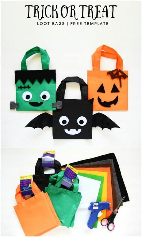 30 Easy And Cheap DIY Trick-Or-Treat Bags That Make Halloween Fun And Frugal Diy Halloween Goodie Bags, Diy Halloween Trick Or Treat Bags, Halloween Bags Diy, Diy Treat Bag, Halloween Treat Bags Diy, Moldes Halloween, Diy Halloween Treats, Halloween Infantil, Spooky Halloween Treats