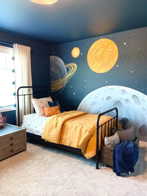 Boys Space Room, Boys Space Bedroom, Outer Space Room, Outer Space Bedroom, Boys Room Mural, Toddler Boy Room Decor, Space Themed Bedroom, Space Themed Room, Big Boy Bedrooms