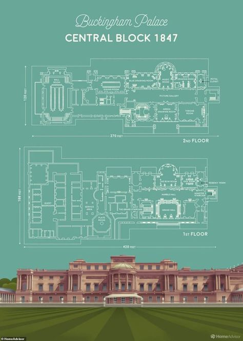 The central block of Buckingham Palace was designed by architect John Nash and is surrounded by portraits of the Royal Family. This is where guests enter the State Rooms for their tour and houses the Ballroom and Throne Room Buckingham Palace Floor Plan, London Residence, London Queen, Create Floor Plan, Palace Interior, Throne Room, Royal Residence, The Royal Collection, Chur