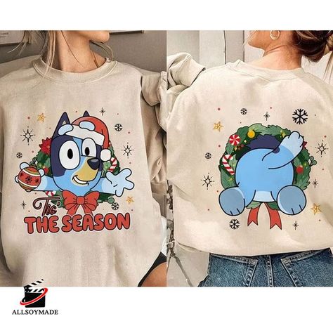 Bingo Bluey, Bluey Shirt, Merry Christmas 2023, Bluey Family, Santa Tee, Bluey And Bingo, Christmas Bingo, Group Shirts, Pink Christmas Tree