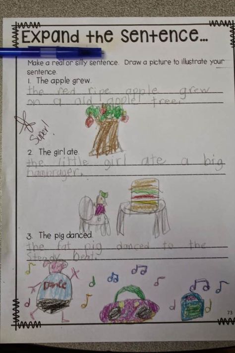 Sentence Combining, Expanding Sentences, Apple Week, 3rd Grade Writing, 2nd Grade Writing, Sentence Building, 1st Grade Writing, First Grade Writing, Johnny Appleseed