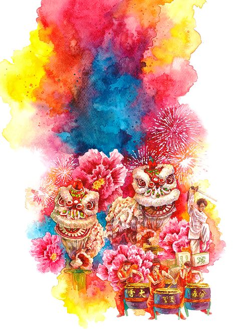 A simple composited watercolor illustration for Setia Group in Malaysia, which took me almost 11 hours for the arkwork completion. Chinese New Year is a significant festival celebrated by Chinese in Malaysia, this illustration will be used as the cover fo… Chinese New Year Illustration, Chinese Lion Dance, Singapore Art, Chinese New Year Card, Chinese New Year Design, Vietnam Art, New Year Illustration, New Year Art, Year Of The Monkey