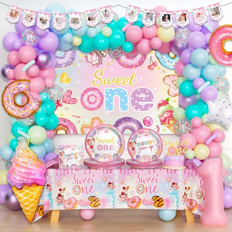 PRICES MAY VARY. 🍩 HAPPY SWEET ONE BIRTHDAY – Your little girl is turning one! A donut-themed party is the best way to celebrate for your little explorer’s first birthday. Lots of adorable donut details and dreamy colors are sure to add even more sweet bubbles to this party. Is your little girl ready to have this sweet one adventure? Come on! 🍭 SWEET ONE BIRTHDAY PARTY DECORATIONS INCLUDES - 110 x 12’’ latex balloons | 50 x 5’’ latex balloons | 6 x magic latex balloons | 3 x foil balloons | 1 Sweet One Birthday Party, Grown Ups 1, Sweet One Birthday, Backdrop Balloon, Dreamy Colors, First Birthday Party Decorations, 1st Birthday Themes, Candyland Party, Balloon Ideas