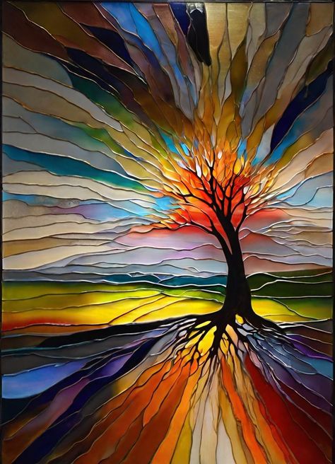 Sonia Lera Preston - The tree of enlightenment Perfect Pictures, Modern Art Paintings Abstract, Modern Art Paintings, Stained Glass Window, Painting Art Projects, Stained Glass Art, Tree Art, Mosaic Art, Glass Painting