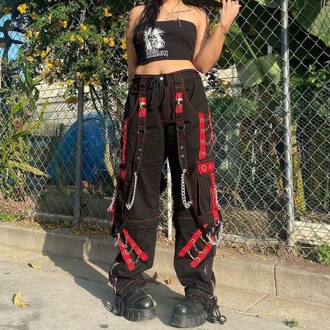 Use rewards code ALTFASH on YesStyle to save! Cargo Pants Aesthetic, Goth Pants, Chain Pants, Hip Hop Trousers, Tripp Pants, Gothic Pants, Women Cargo Pants, Baggy Cargo Pants, Punk Emo