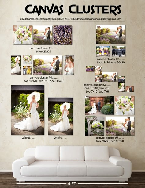 How To Display Canvas Pictures, Canvas Picture Wall Ideas Bedrooms, Wedding Canvas Ideas, Canvas Prints On Wall Layout, Canvas Picture Wall Ideas, Canvas Wall Collage, Wedding Picture Walls, Champagne Photography, Wedding Photo Walls