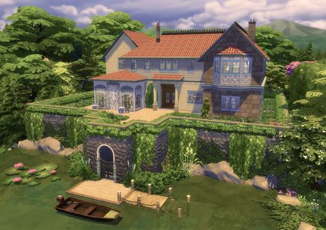 Inspired by Ghibli movie"when Marnie was there" Marsh House When Marnie Was There, Studio Ghibli Sims 4, Ghibli Sims 4, When Marnie Was There House, Studio Ghibli Houses, Studio Ghibli House, Ghibli Houses, Fairycore House, Ghibli House